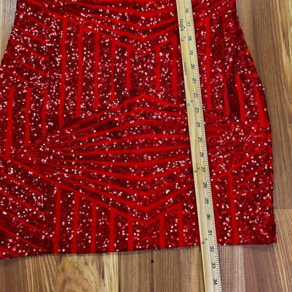 Sexy Red Sequin Mini Dress Lace -Up S Corset Party Bodycon NYE Holidays Cocktail - Picture 7 of 8